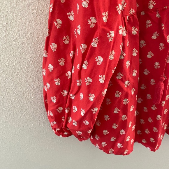 Red Patterned Blouse with Front Tassels - Picture 2 of 5